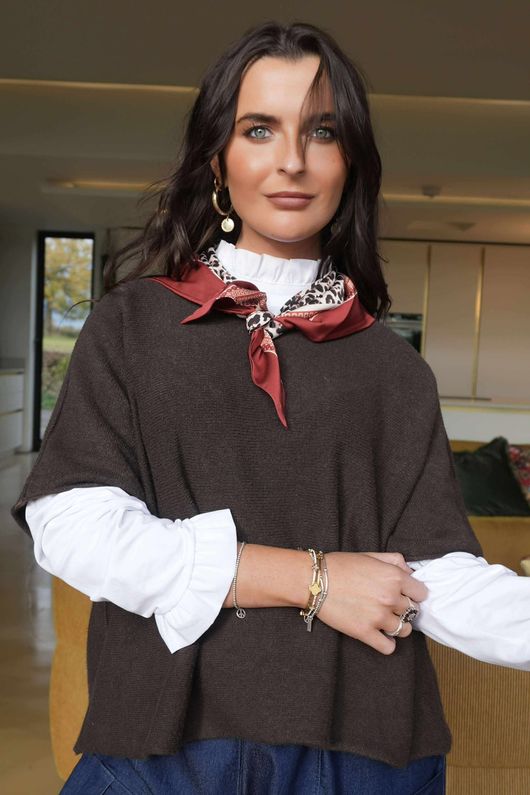 Leopard & Tile Border Triangle Silk Neckerchief Deep Rust